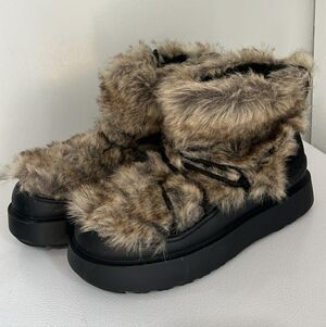 Helena Black and Brown Faux Fur Winter Boots